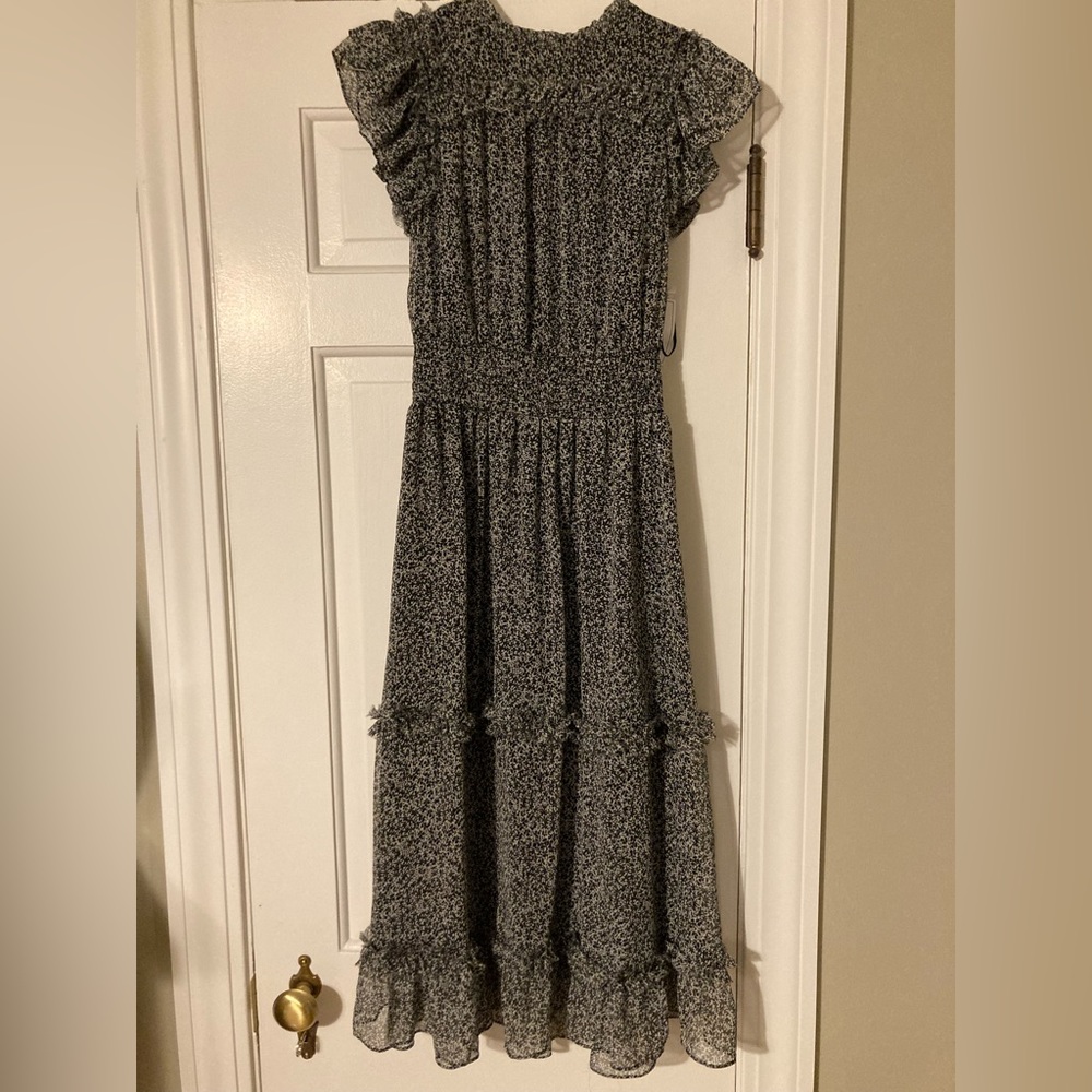 1STATE Black & White Ditzy Floral Midi Dress